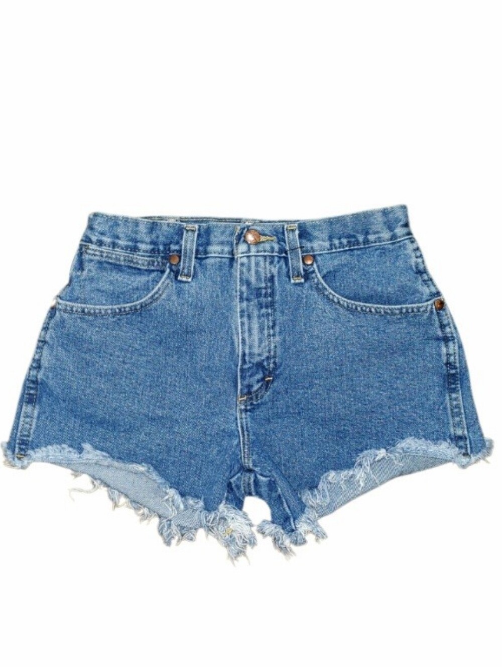 Wrangler Reworked High Waisted Cowboy Cut Off Denim Shorts - Picture 4 of 8